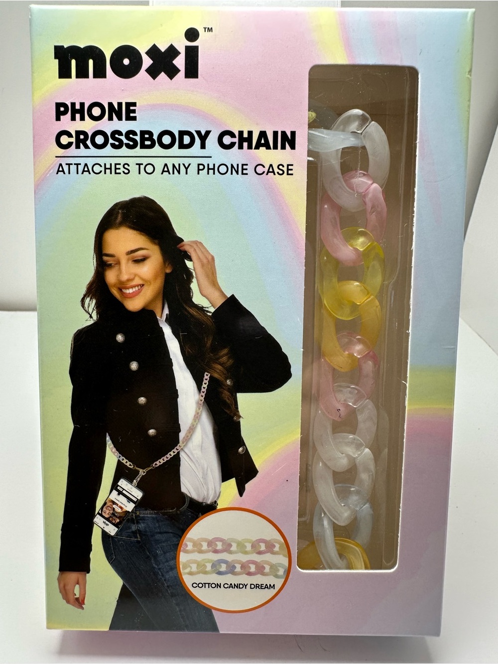Moxi Cotton Candy Dream Phone Crossbody Chain - Pastel Pink, Yellow & White